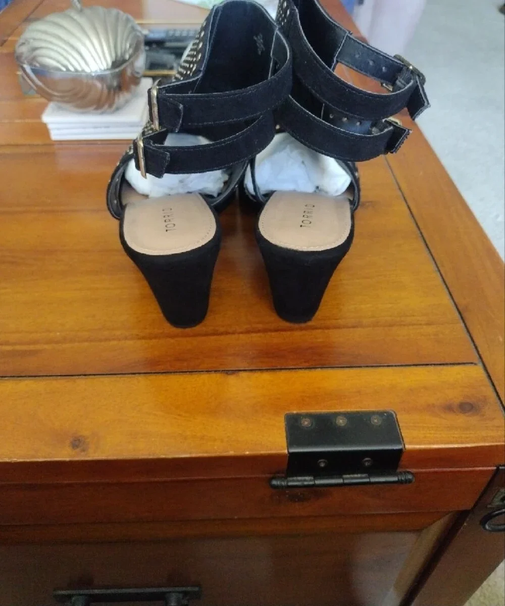 Black Studded Open-Toe Heeled Sandals - Women's 13w